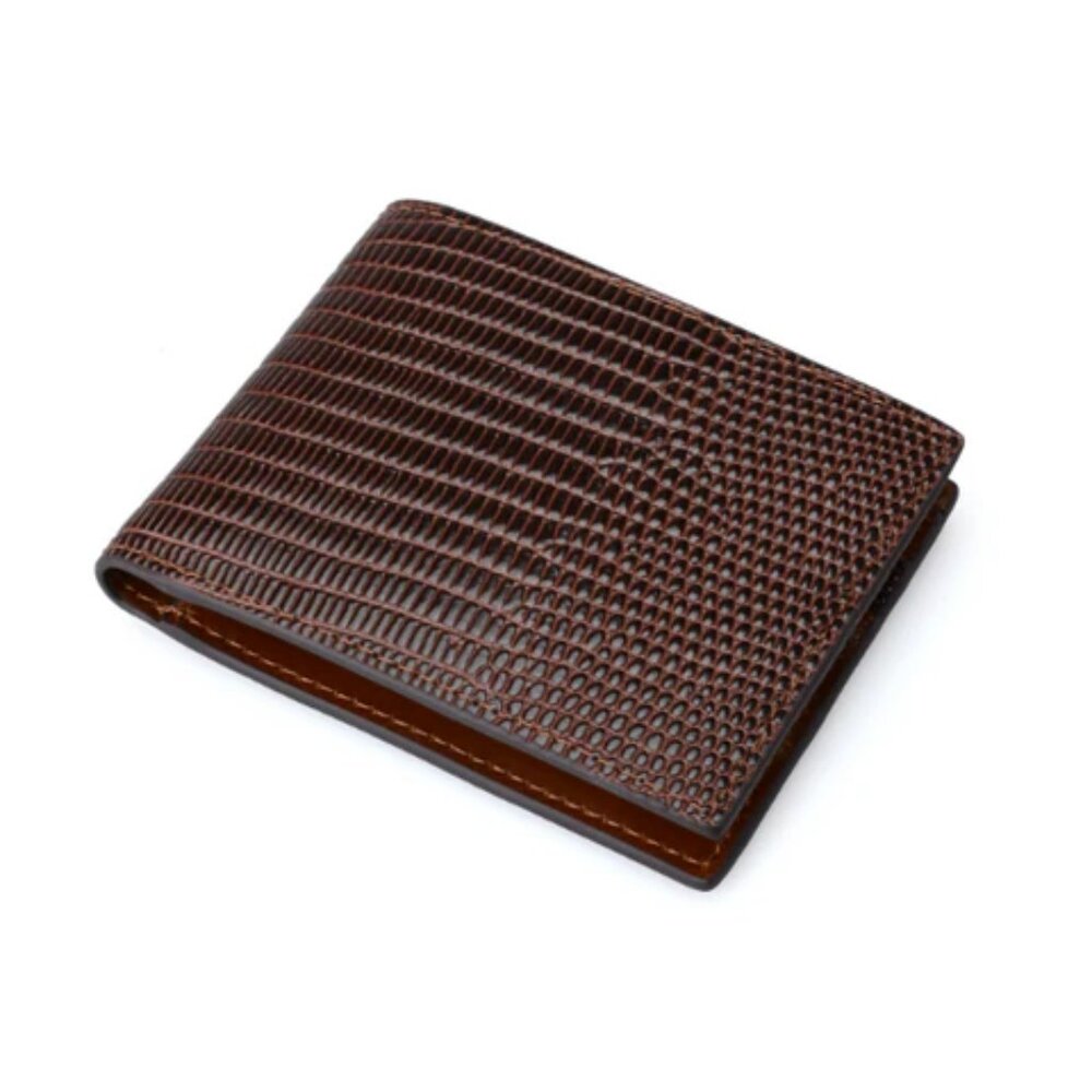 CLEARANCE NWT Dark Brown Genuine Leather Bifold Wallet Lizard Pattern 242581